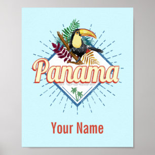 Poster Panamá City Toucan Retro Palm Trees Vintage