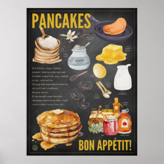 Poster Pancakes Recebe Arte de Cozinha Chalkboard