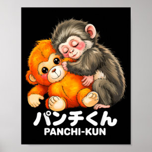 Poster Panchi kun segurando um ursinho de pelúcia macaco 