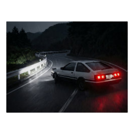 Póster Panda AE86 Noite Chuva Deriva na Passagem da Monta