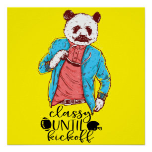 Póster Panda Bear Sofisticado Até o Começo do Jogo Futebo