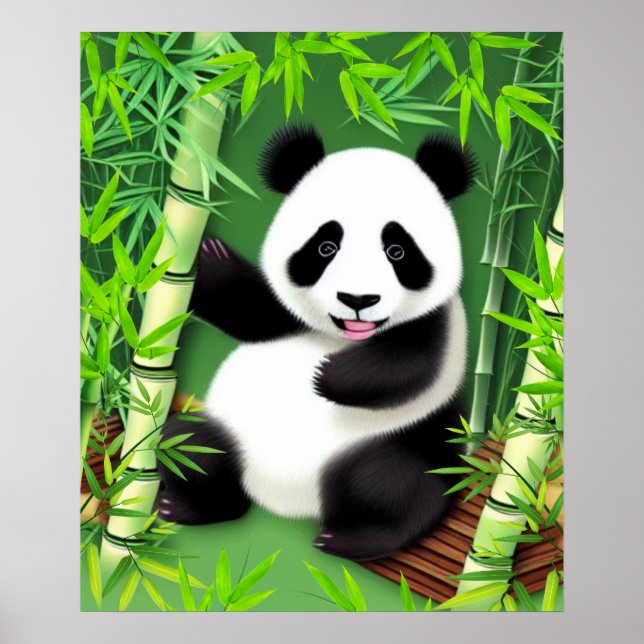 Poster Panda Bonita Em Uma Floresta De Bambu (Frente)