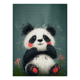 Póster Panda Brilhante - Pintura Digital