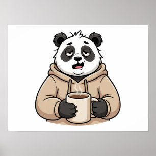 Poster Panda Café Desenho Animado Muito Cansado Para Func
