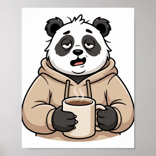 Poster Panda Café Desenho Animado Muito Cansado Para Func (Frente)