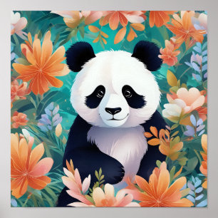 Poster Panda cercada por Flores
