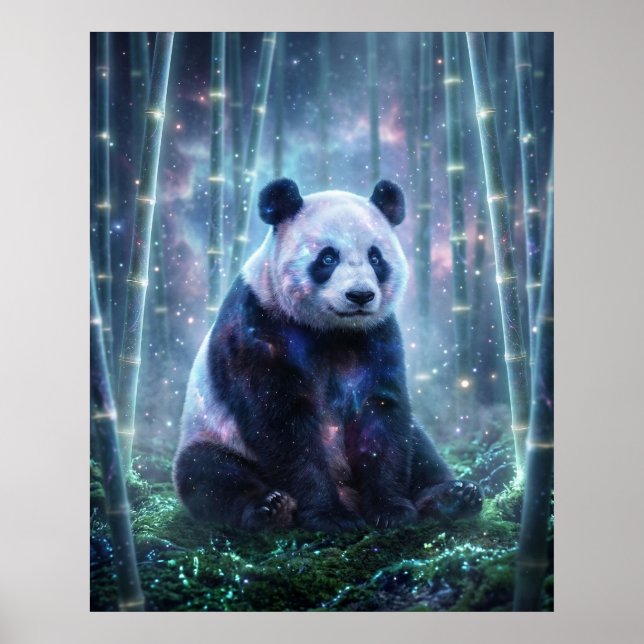 Poster Panda Cósmico Bosque Estrelado (Frente)