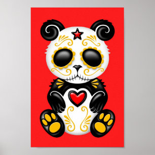 Póster Panda de Açúcar Zombie Amarelo em Vermelho