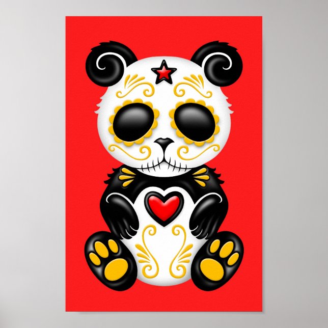Póster Panda de Açúcar Zombie Amarelo em Vermelho (Frente)