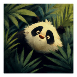 Póster Panda de Olhos Arregalados Espia a Folhagem