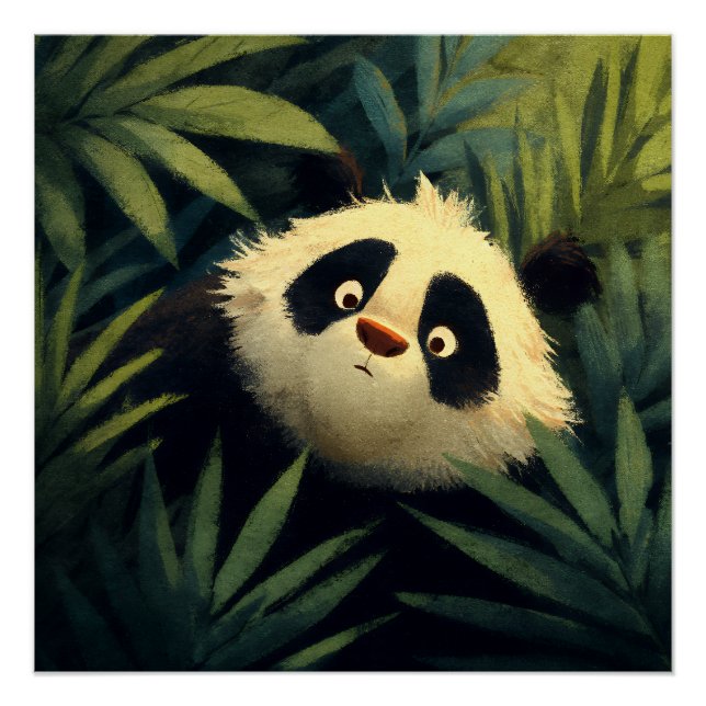 Póster Panda de Olhos Arregalados Espia a Folhagem (Frente)
