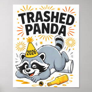 Poster Panda Depravado Ano Novo 2026 Guaxinim Bêbado Engr