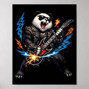 Poster Panda Divertido Tocando Guitarra Rock and Roll par