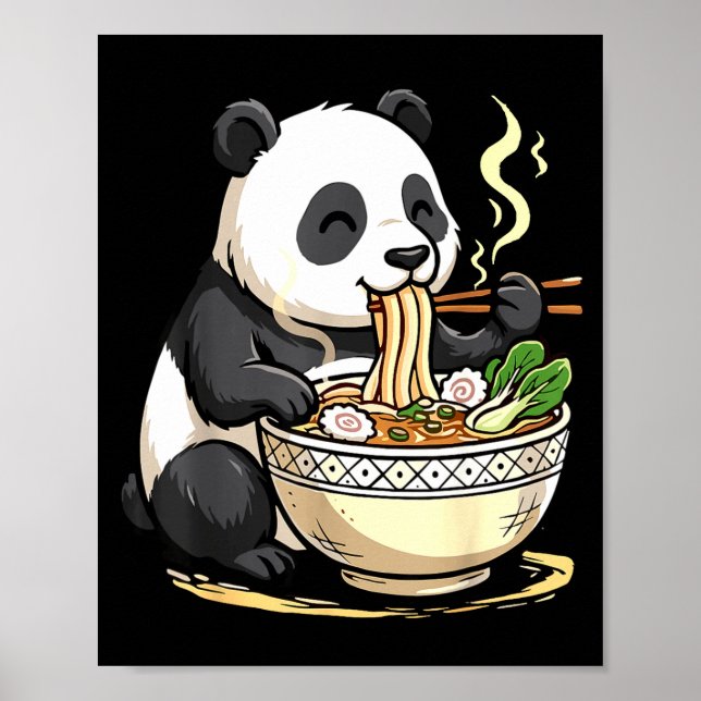 Poster Panda Eating Funny Ramen Noodles  (Frente)