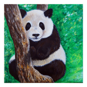 Póster Panda em pintura em árvore