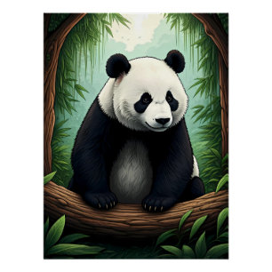 Póster Panda em Vegetação Exuberante