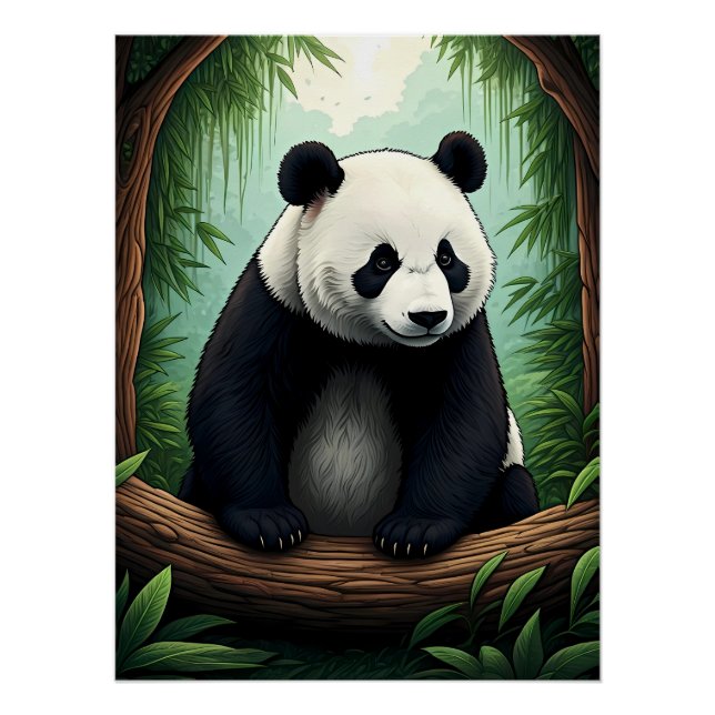 Póster Panda em Vegetação Exuberante (Frente)