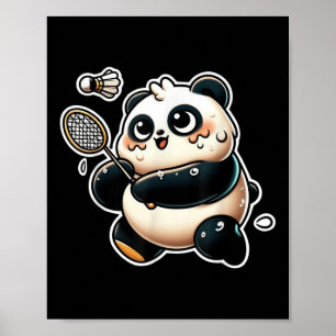 Poster Panda Engraçado Jogando Badminton Exercício Fofo E