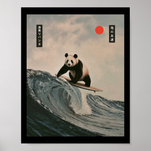 Poster Panda Engraçado Surfando Dito Onda Japonesa Meme H