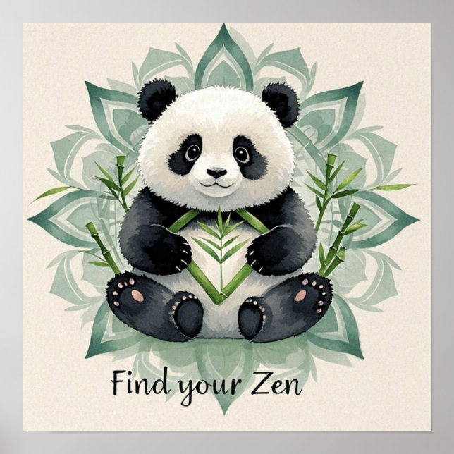 Poster Panda gordinho sentado em uma pose de lótus Zen (Frente)
