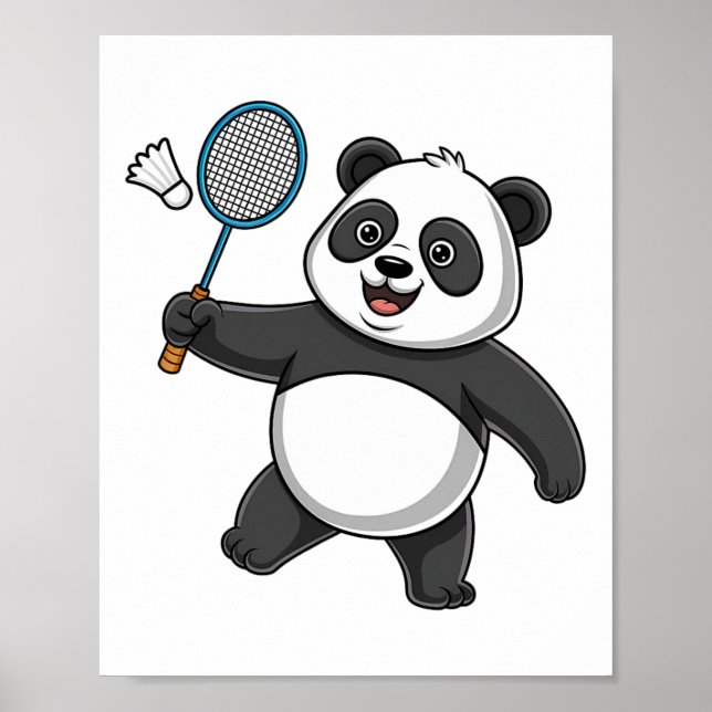 Poster Panda Inteligente Jogando Badminton Engraçado Humo (Frente)