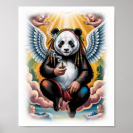 Poster Panda Jamaicano Colorido com Anjos em um Branco