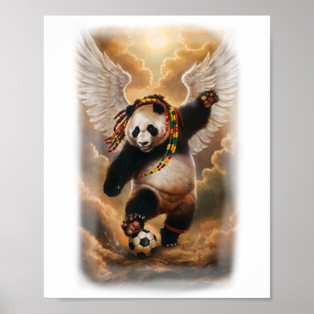 Poster Panda Jamaicano jogando Futebol em um  (Frente)
