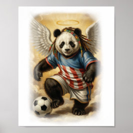 Poster Panda Jamaicano jogando Futebol no Céu em um