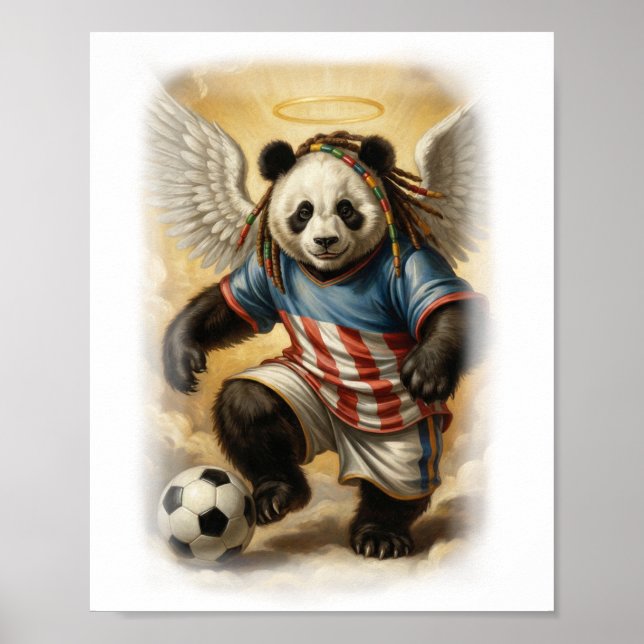 Poster Panda Jamaicano jogando Futebol no Céu em um (Frente)