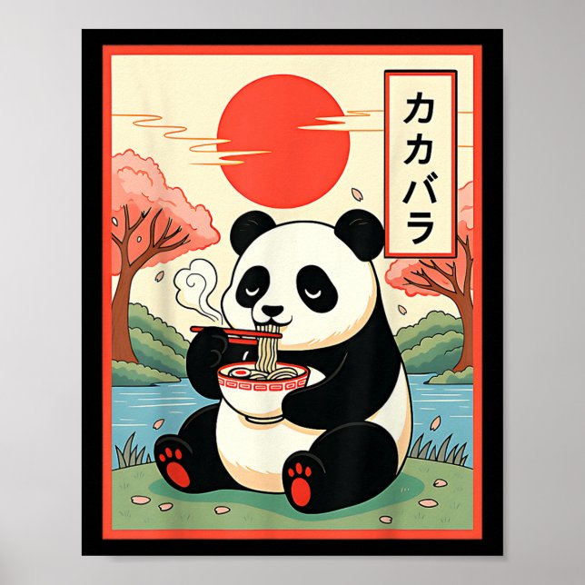 Poster Panda Kawaii Comendo Ramen Anime Macarrão Japonês  (Frente)