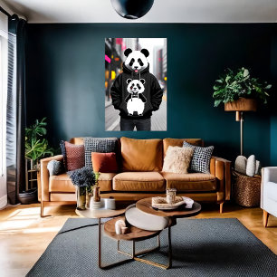 Poster Panda legal antropomórfica na cidade Arte AI