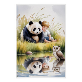 PÓSTER PANDA, MENINO E CORUJA