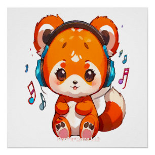 Póster Panda ouvindo música Kpop