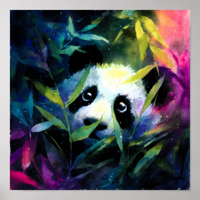 Poster Panda Peeking Bamboo Watercolor (Frente)