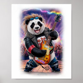 Poster Panda plays Rock and Roll on a White