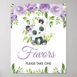 Poster Panda Purple Floral Greenery Bamboo Favorece Sinal