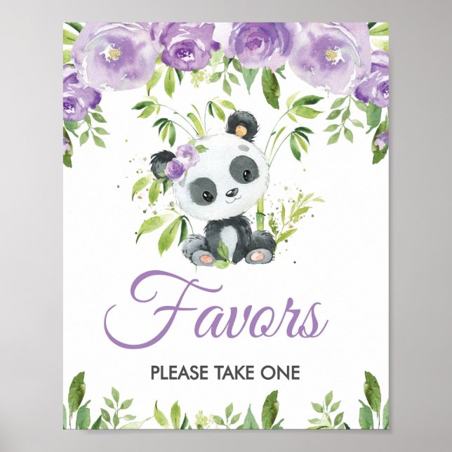 Poster Panda Purple Floral Greenery Bamboo Favorece Sinal (Frente)