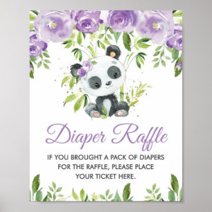 Poster Panda Purple Floral Greenery Bamboo Fralda Raffle
