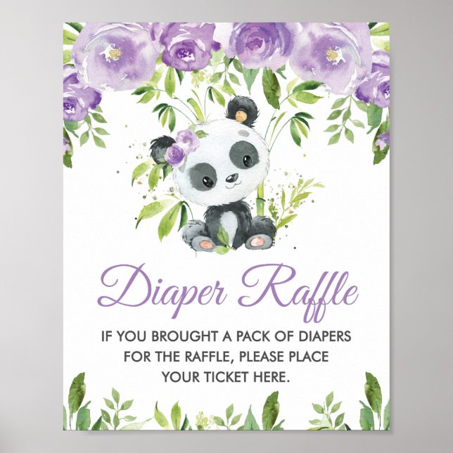 Poster Panda Purple Floral Greenery Bamboo Fralda Raffle (Frente)