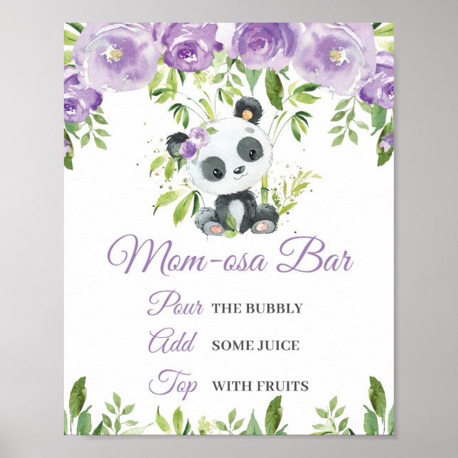 Poster Panda Purple Floral Greenery Bamboo Momosa Bar (Frente)