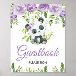 Poster Panda Purple Floral Greenery Bamboo Sinal Guestboo