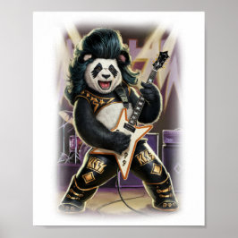 Poster Panda Rocker has Fun playing Hard Rock on a White
