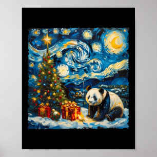 Poster Panda Van Gogh Style Starry Night Winter