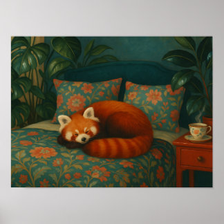 Poster Panda Vermelho Floral Aconchegante