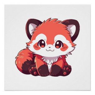 Póster panda vermelho fofo