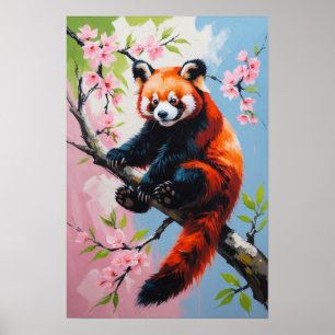 Poster Panda Vermelho na Árvore em Flor Arte de Vida Selv