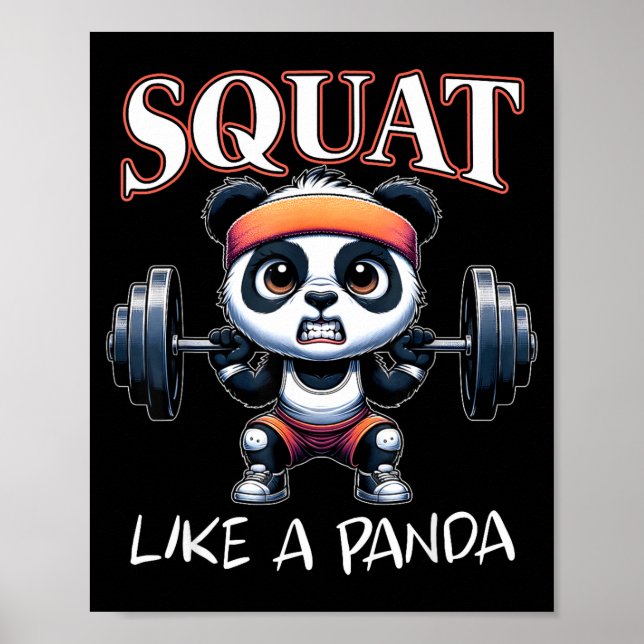 Poster Panda Weightlifting Fitness Funny Gym Quote Squat  (Frente)
