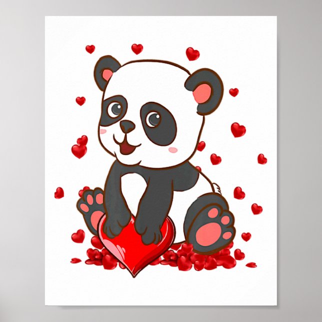 Poster Panda With Hearts Valentines Day Women And Girls  (Frente)