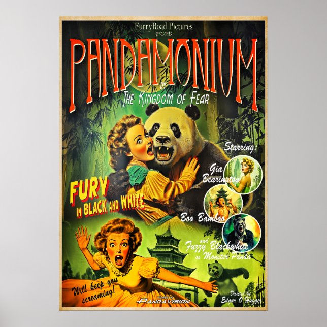Poster Pandamonium Funny Panda retro filme de terror post (Frente)