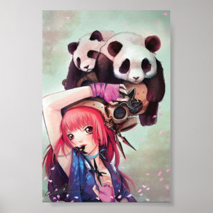 Póster Pandas de Ninja do pêssego